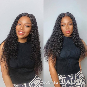 Cambodia Natural Black 150% Density Unprocessed Virgin Human Hair Water Wave 4x4 Transparent Lace Closure Wig with Baby Hair